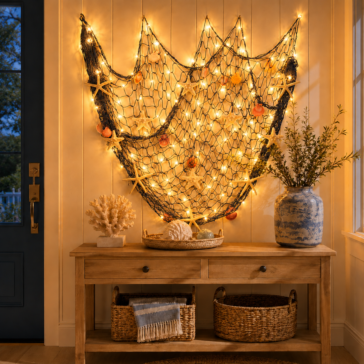 Lighted Coastal Fishing Net Wall Decor