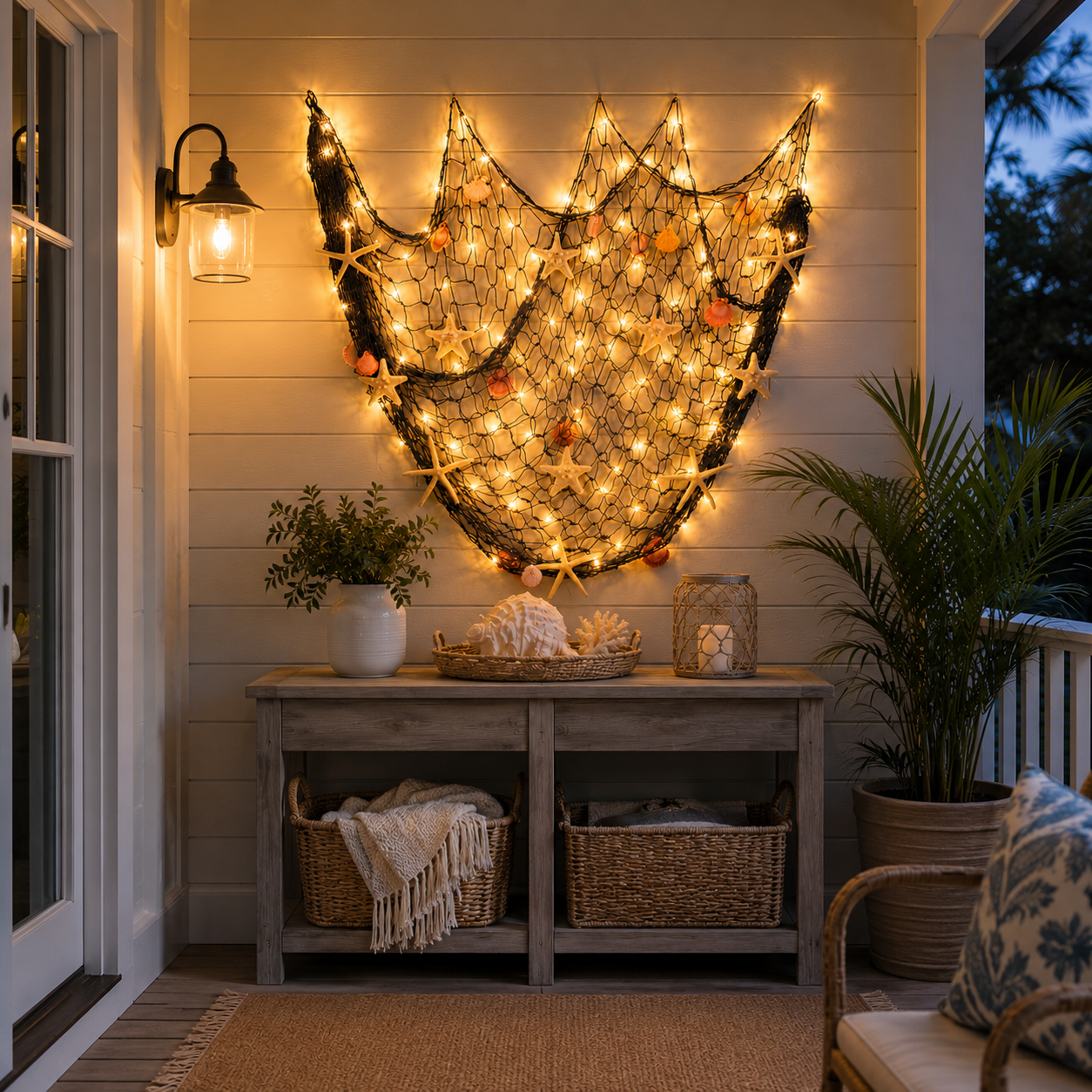 Lighted Coastal Fishing Net Wall Decor