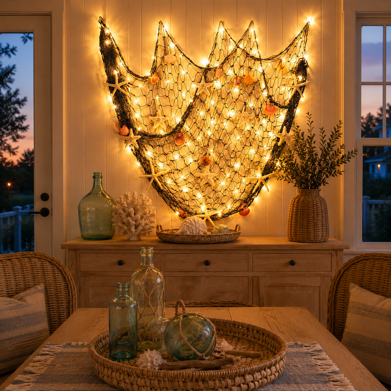 Lighted Coastal Fishing Net Wall Decor