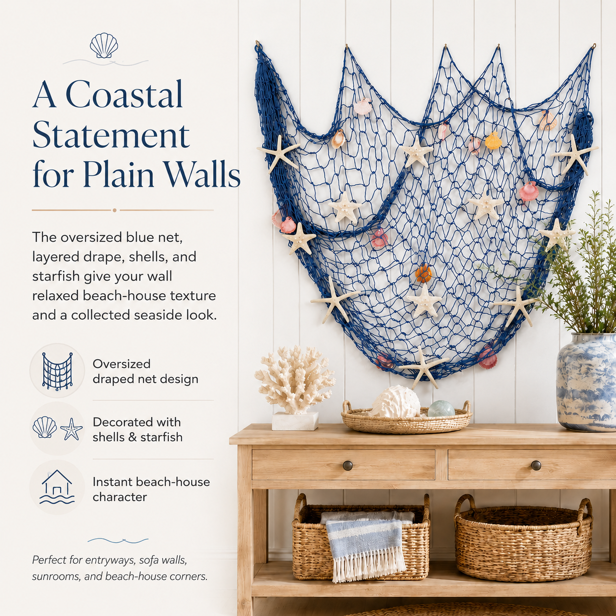 Lighted Coastal Fishing Net Wall Decor