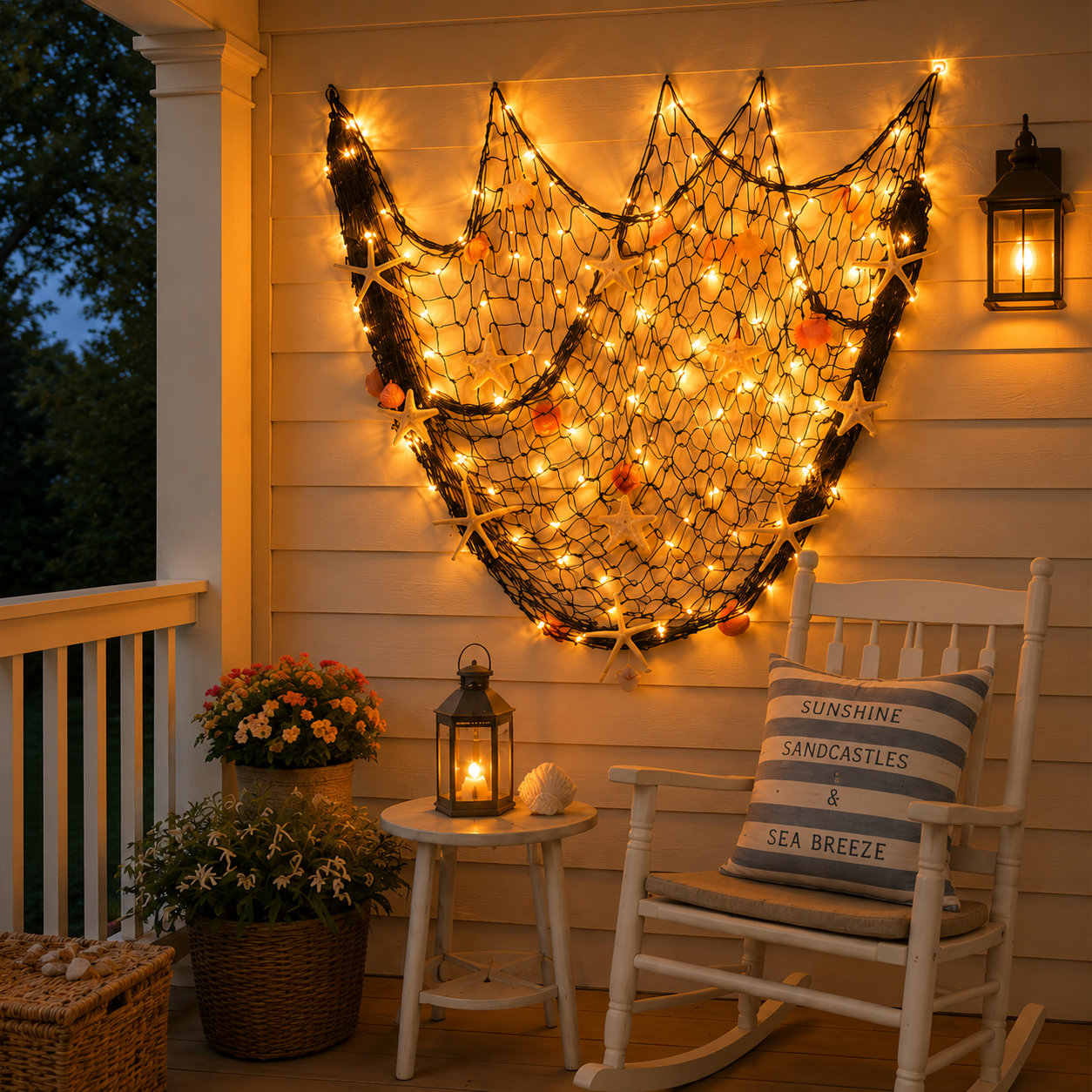 Lighted Coastal Fishing Net Wall Decor