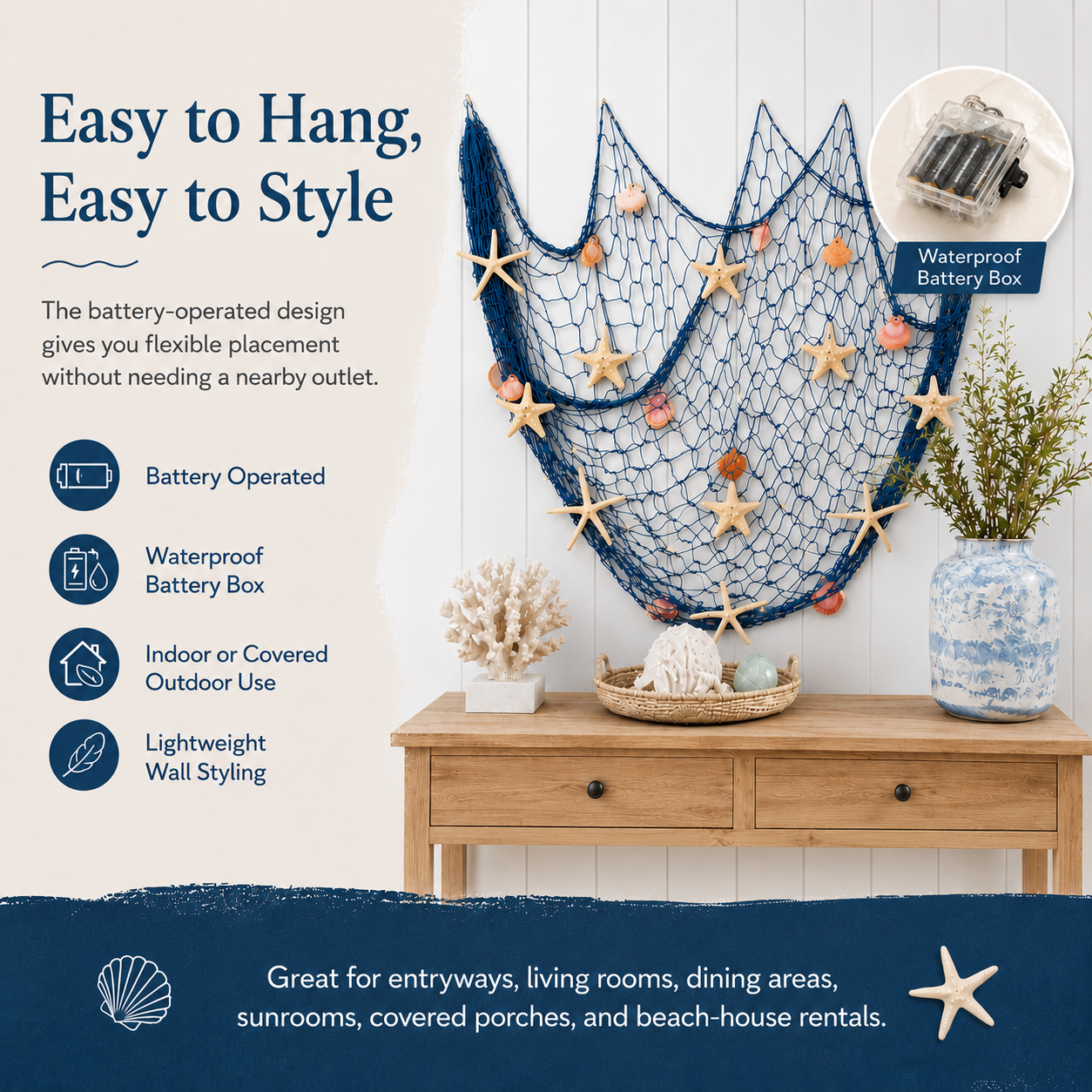 Lighted Coastal Fishing Net Wall Decor