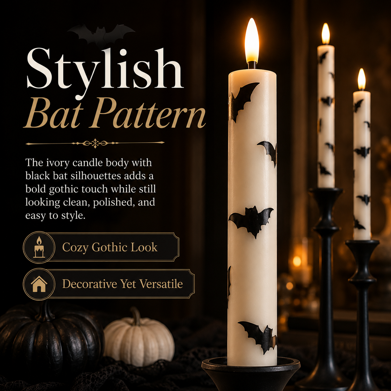 4 Pack Bat Flameless Taper Candles with Remote