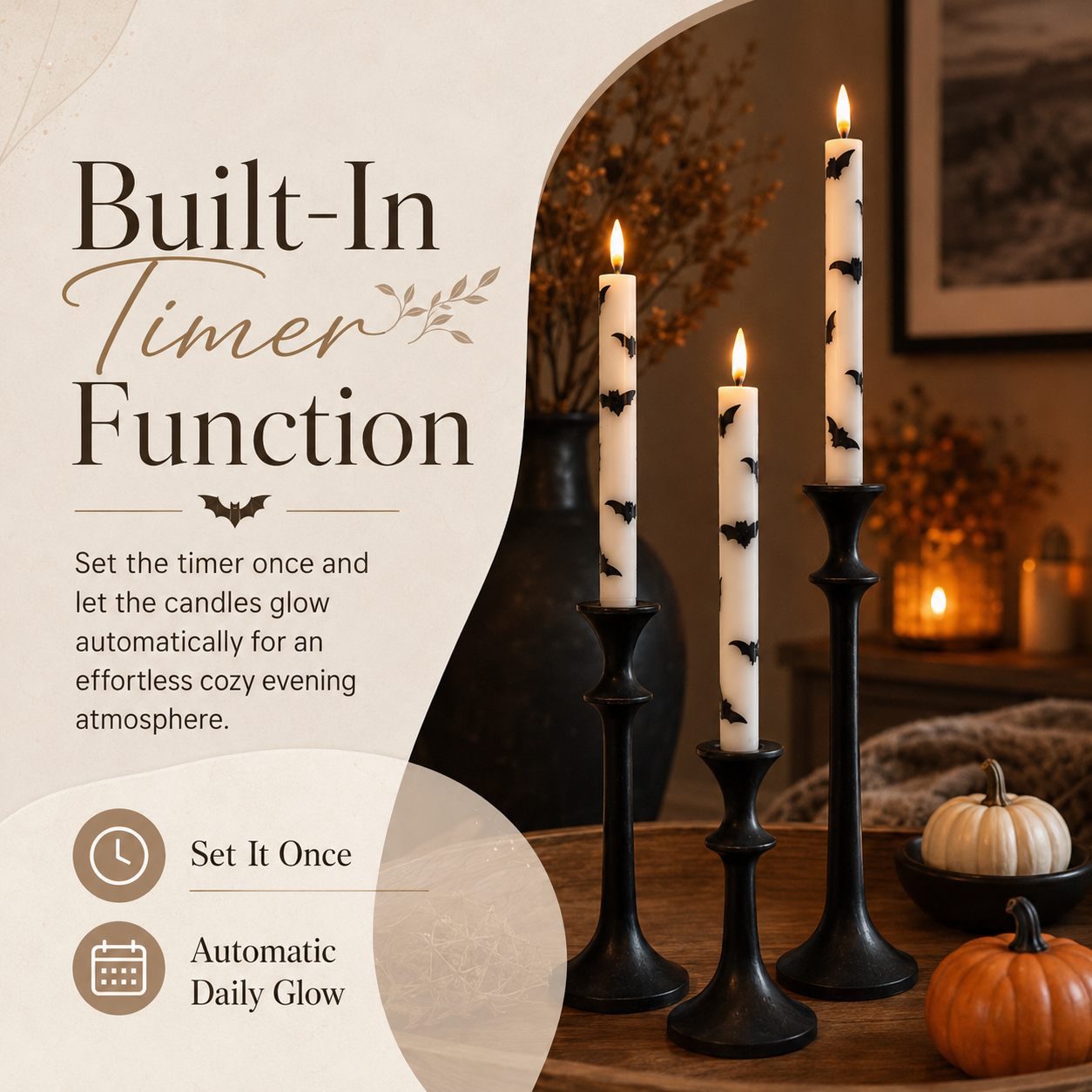 4 Pack Bat Flameless Taper Candles with Remote