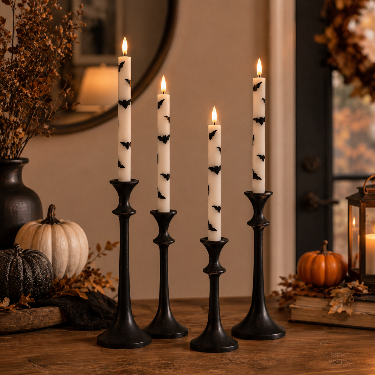 4 Pack Bat Flameless Taper Candles with Remote