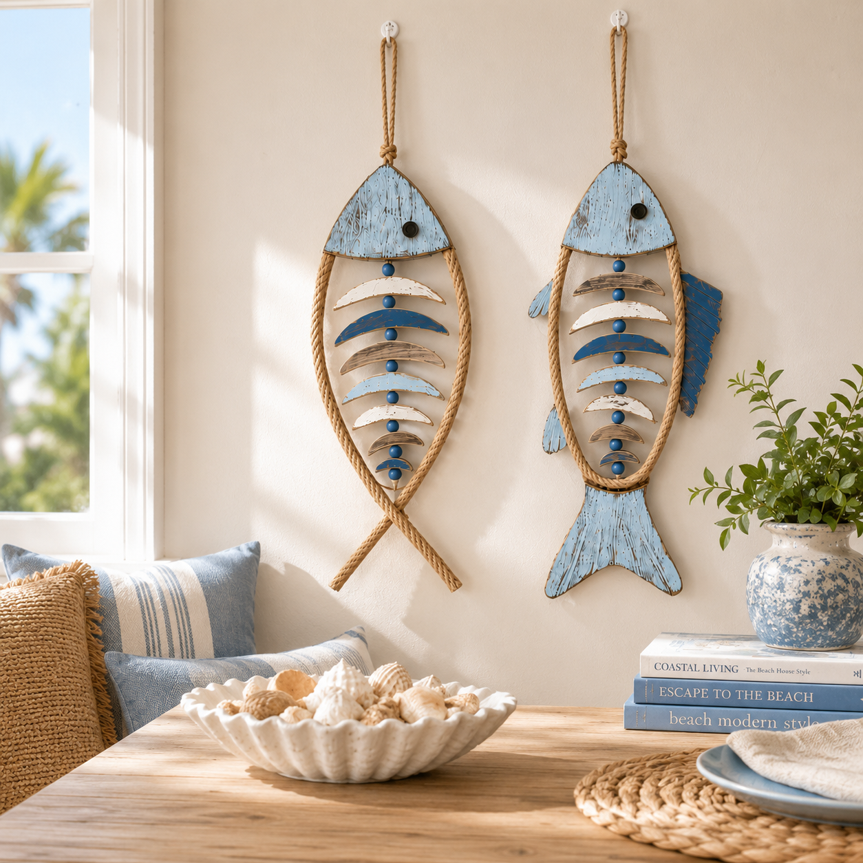 Lighted Coastal Rope Fish Wall Hanging