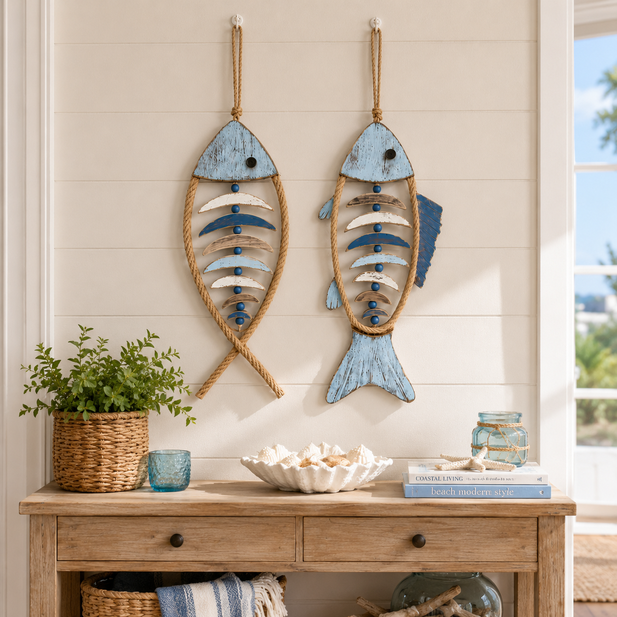 Lighted Coastal Rope Fish Wall Hanging