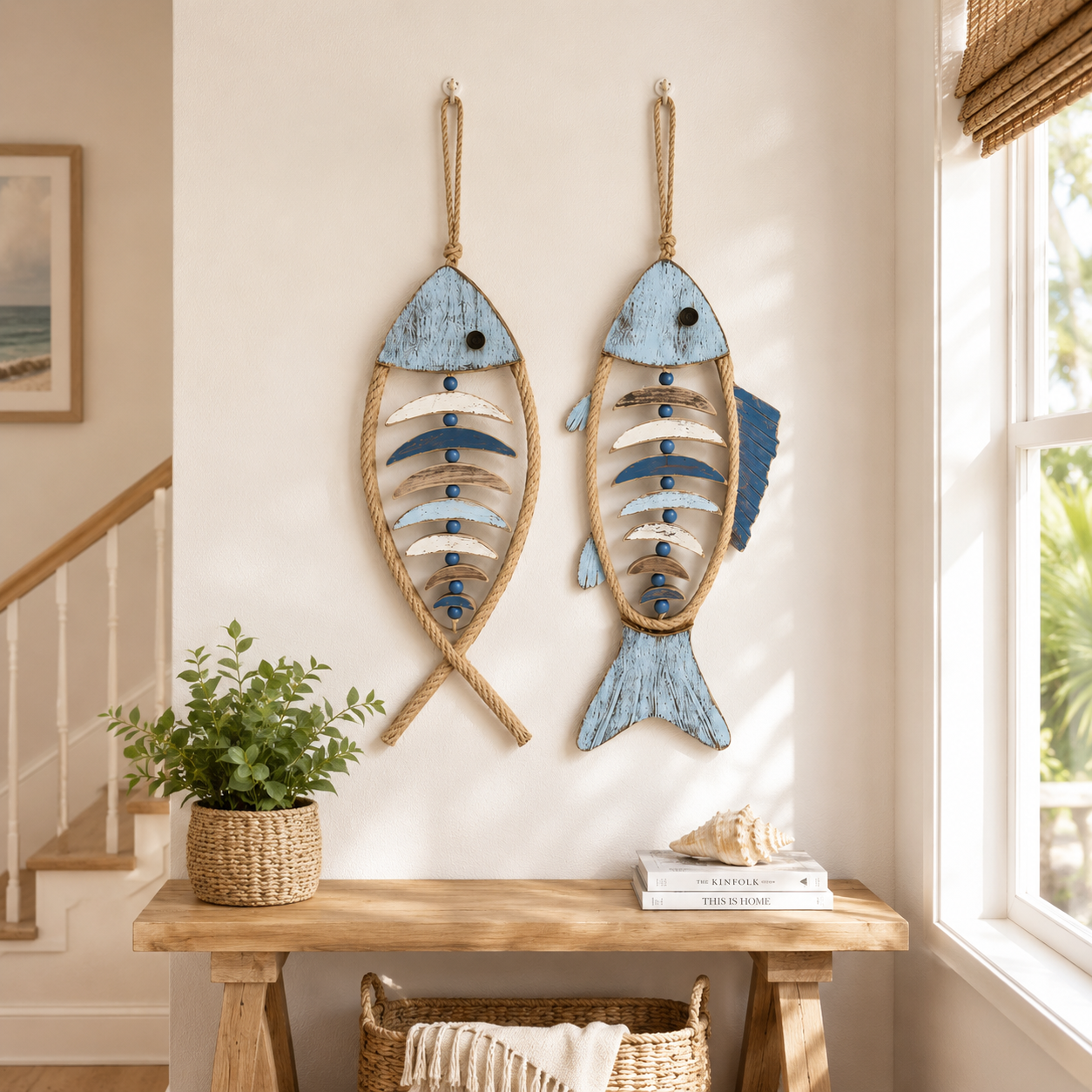 Lighted Coastal Rope Fish Wall Hanging