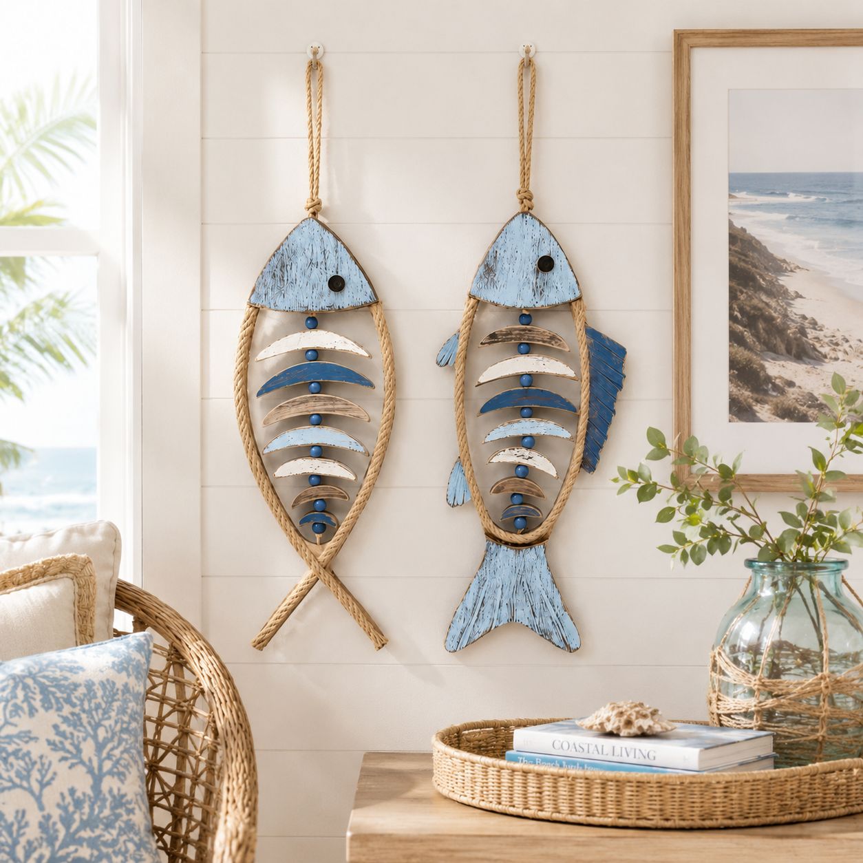 Lighted Coastal Rope Fish Wall Hanging