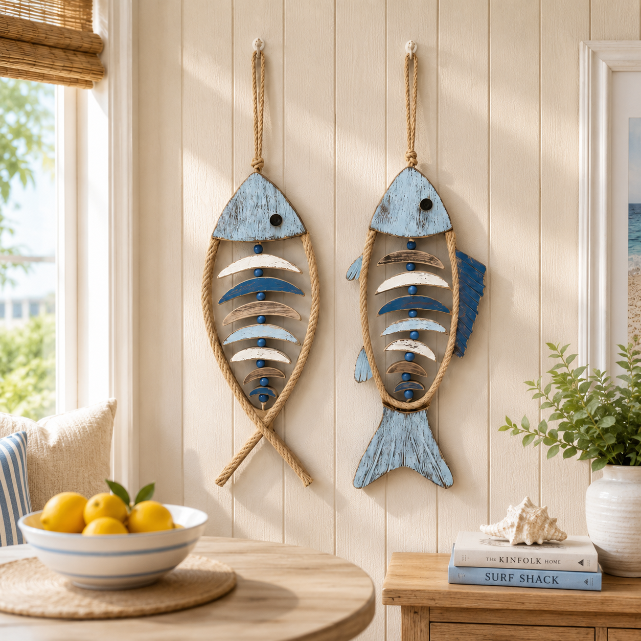 Lighted Coastal Rope Fish Wall Hanging