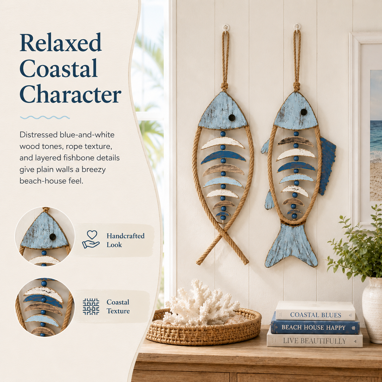 Lighted Coastal Rope Fish Wall Hanging