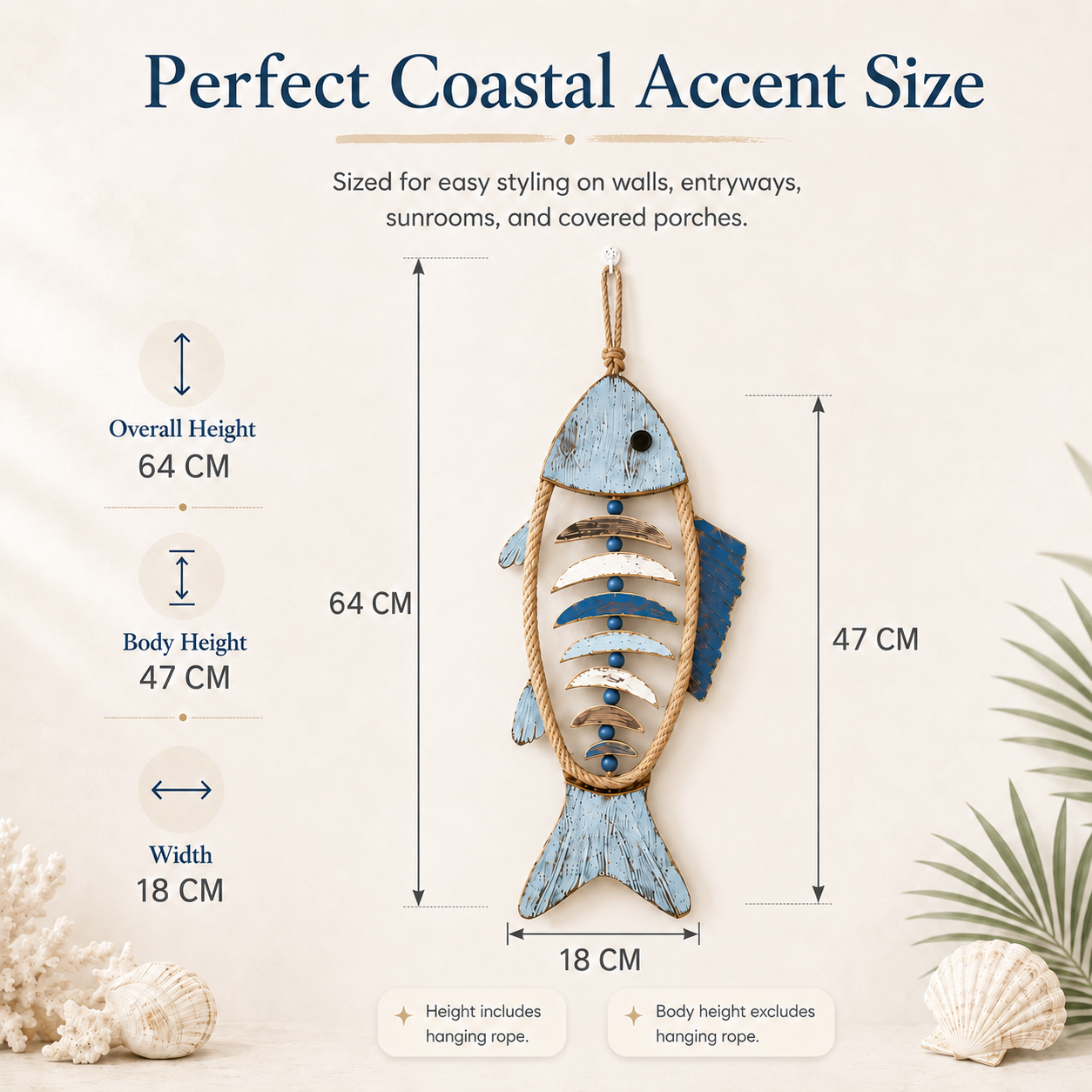 Lighted Coastal Rope Fish Wall Hanging