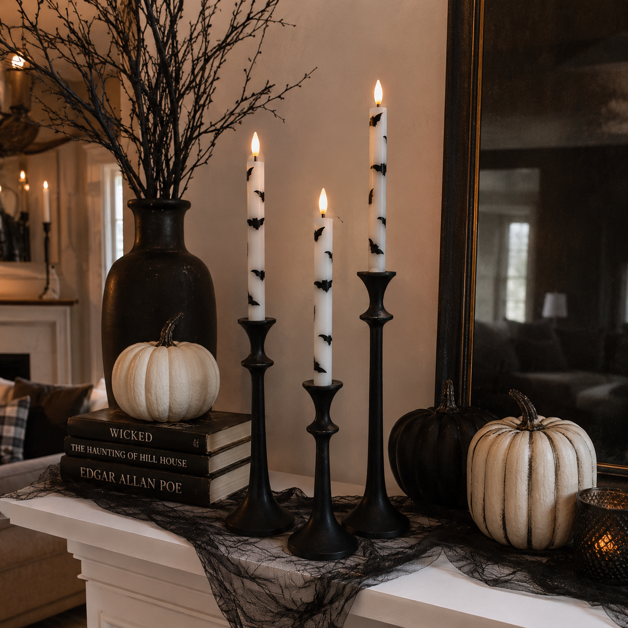 4 Pack Bat Flameless Taper Candles with Remote