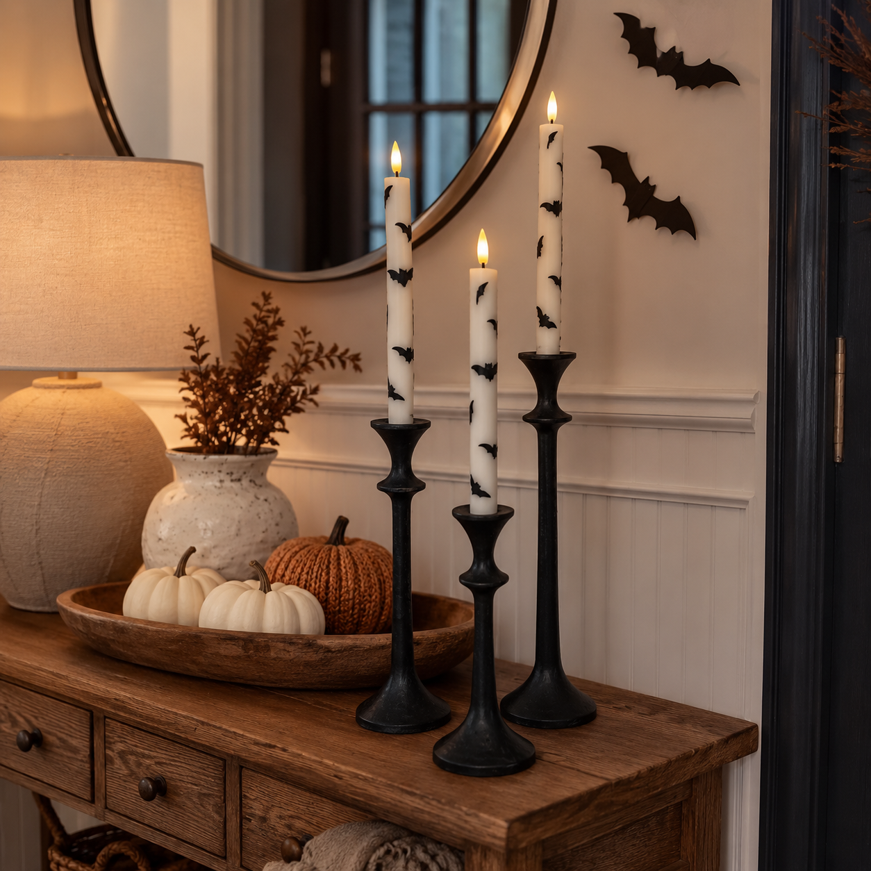 4 Pack Bat Flameless Taper Candles with Remote