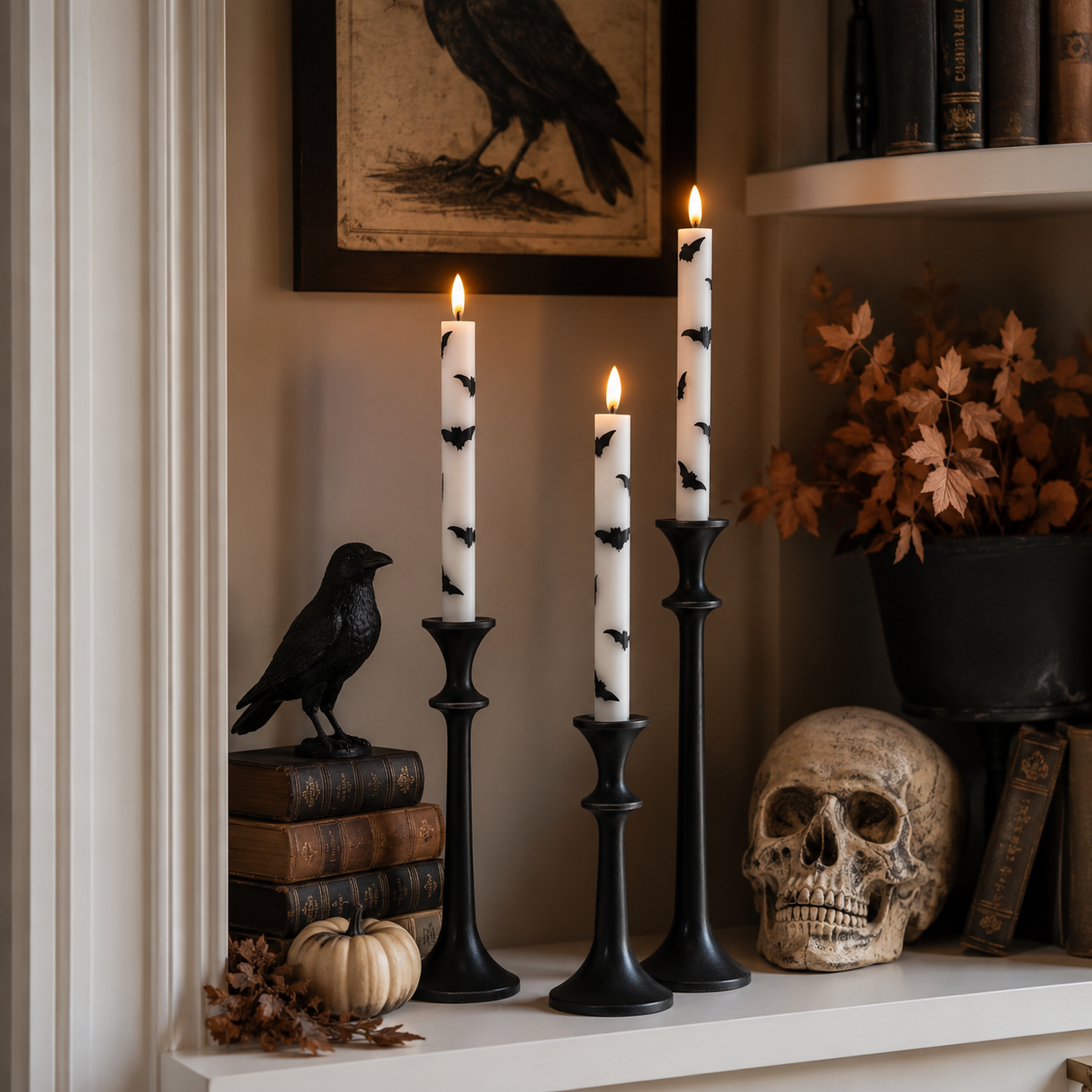 4 Pack Bat Flameless Taper Candles with Remote