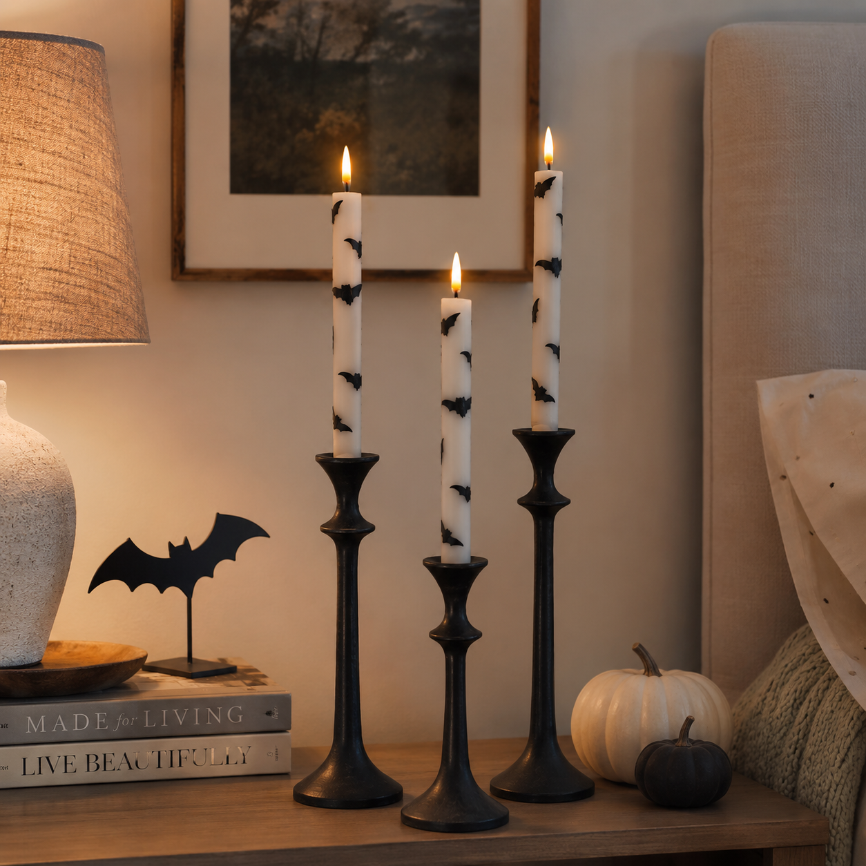 4 Pack Bat Flameless Taper Candles with Remote