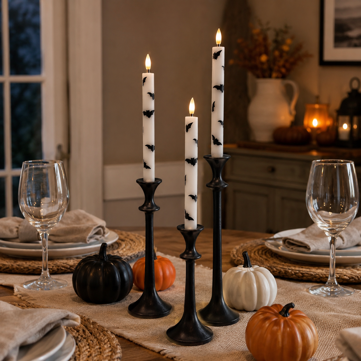 4 Pack Bat Flameless Taper Candles with Remote