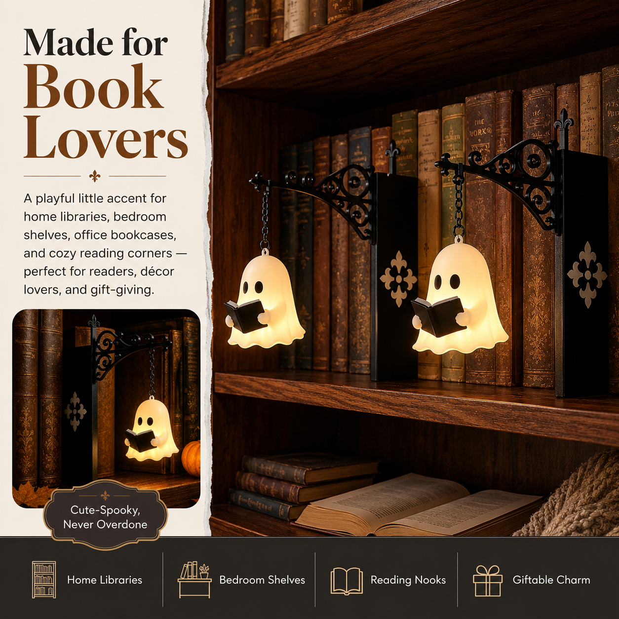 Whimsical Ghost Reading Shelf Lantern