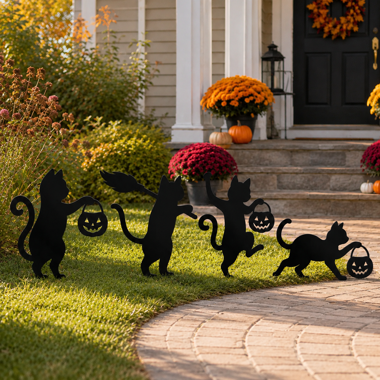 Playful Metal Black Cat Garden Stakes, Set of 4