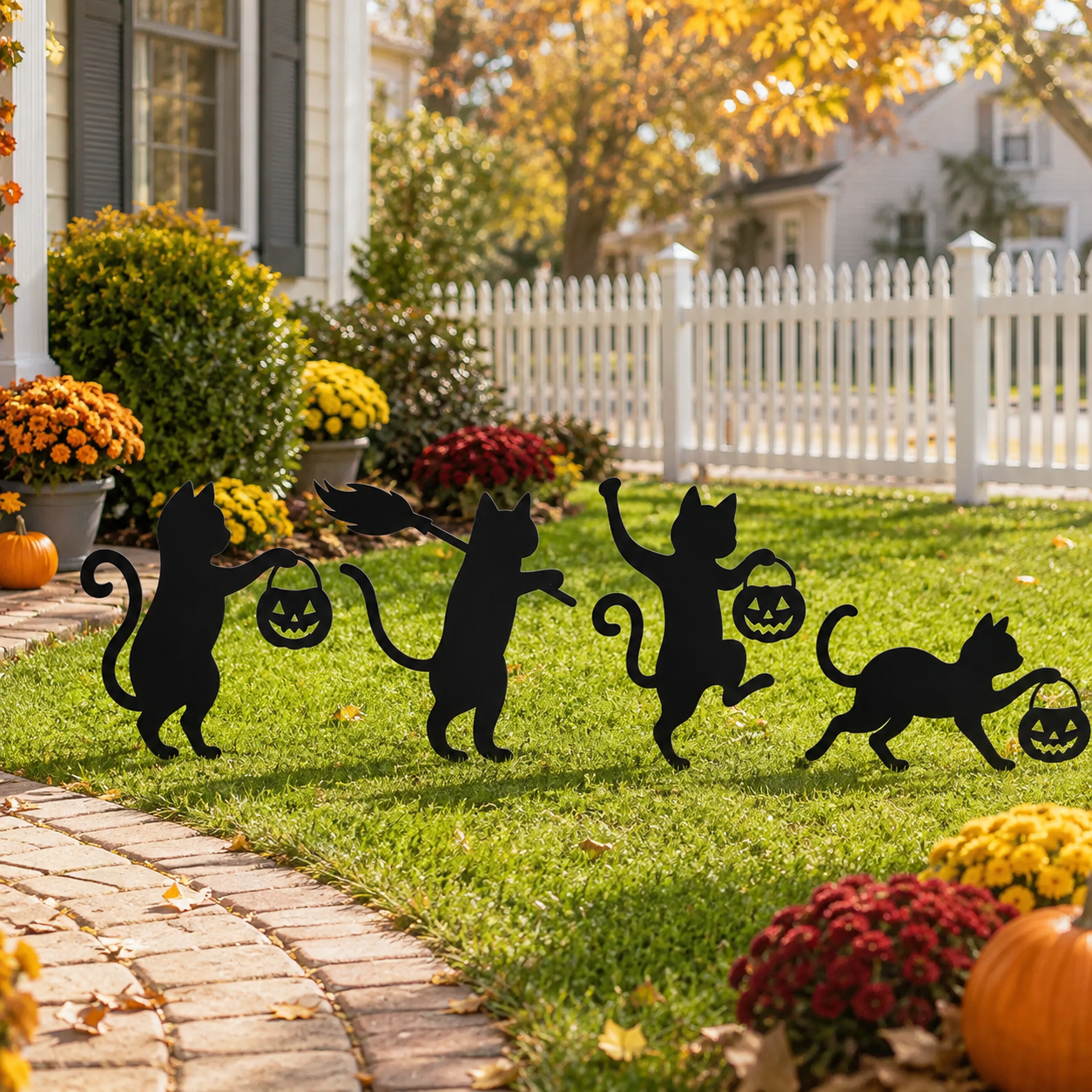 Playful Metal Black Cat Garden Stakes, Set of 4