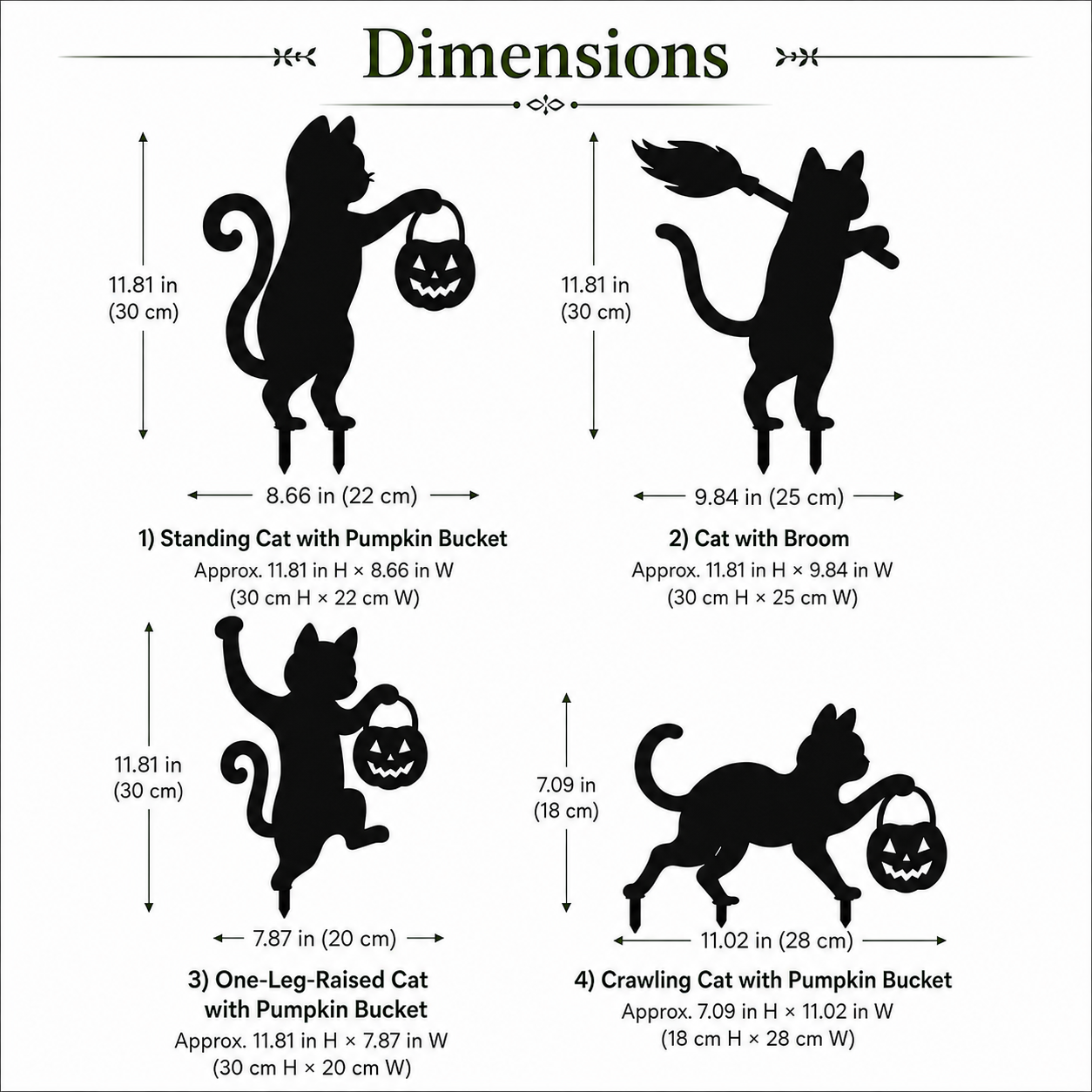 Playful Metal Black Cat Garden Stakes, Set of 4