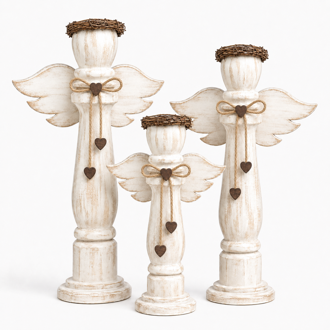 Vintage Wooden Angel Trio Figurines