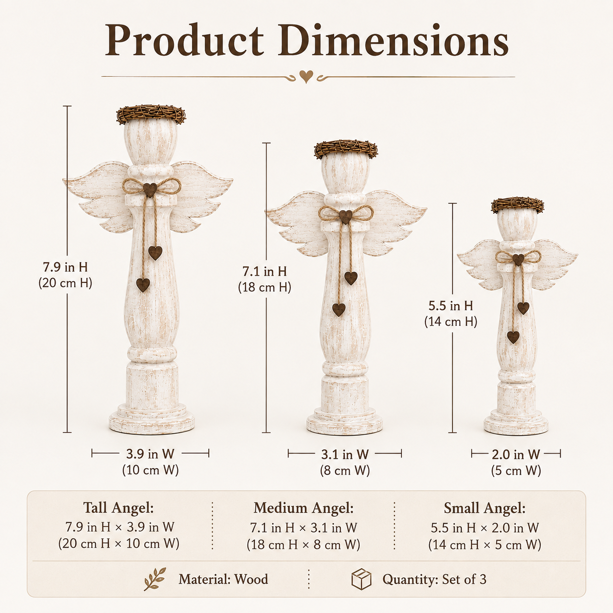 Vintage Wooden Angel Trio Figurines