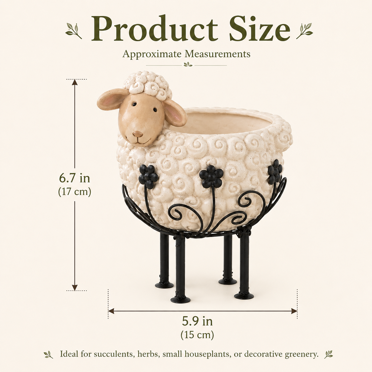 Cute Farmhouse Sheep Planter with Iron Stand