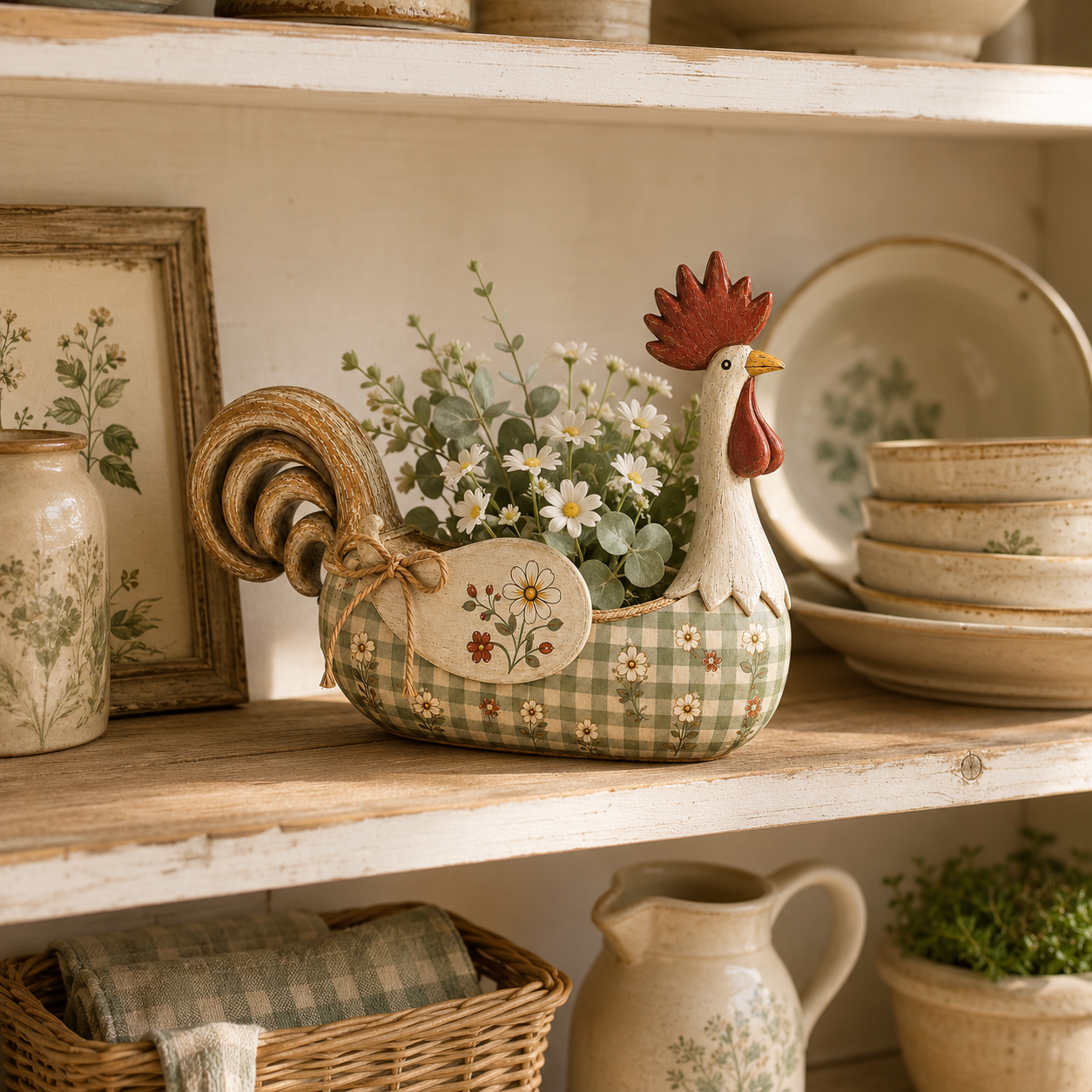 Vintage Farmhouse Rooster Utensil Holder