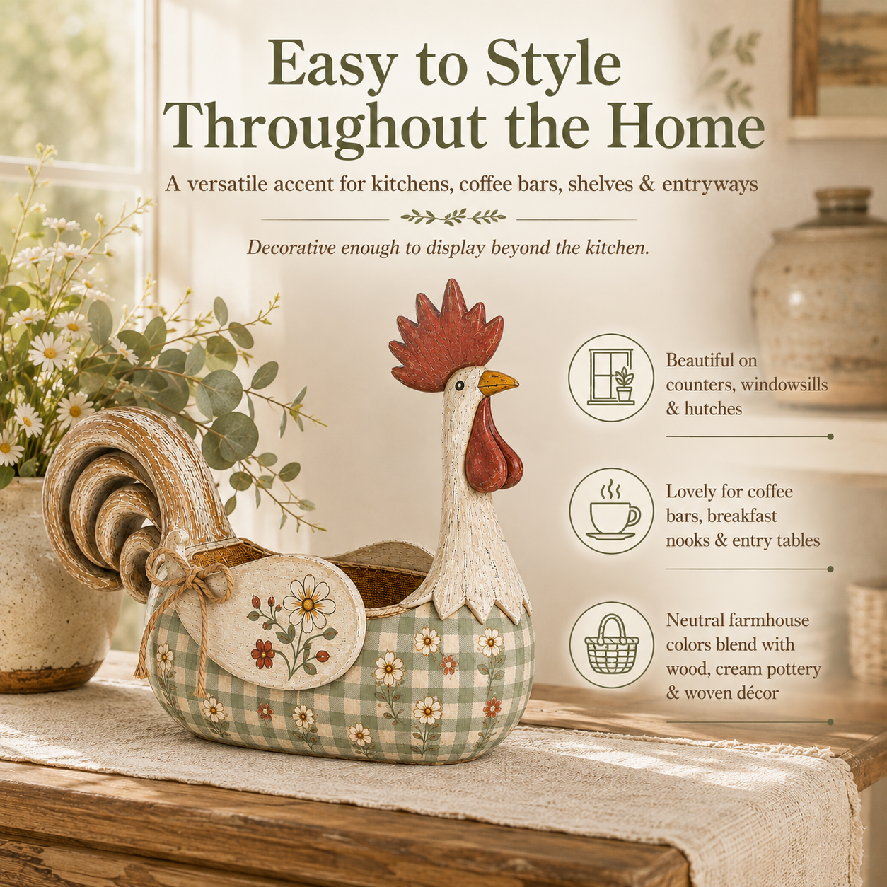 Vintage Farmhouse Rooster Utensil Holder