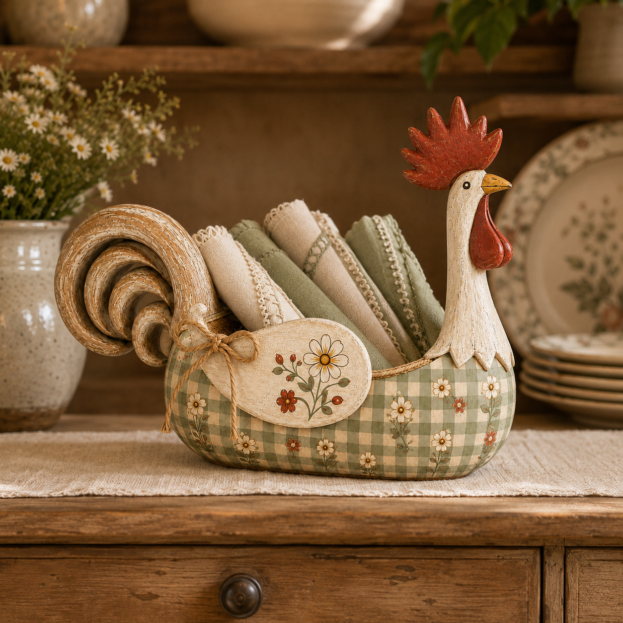 Vintage Farmhouse Rooster Utensil Holder
