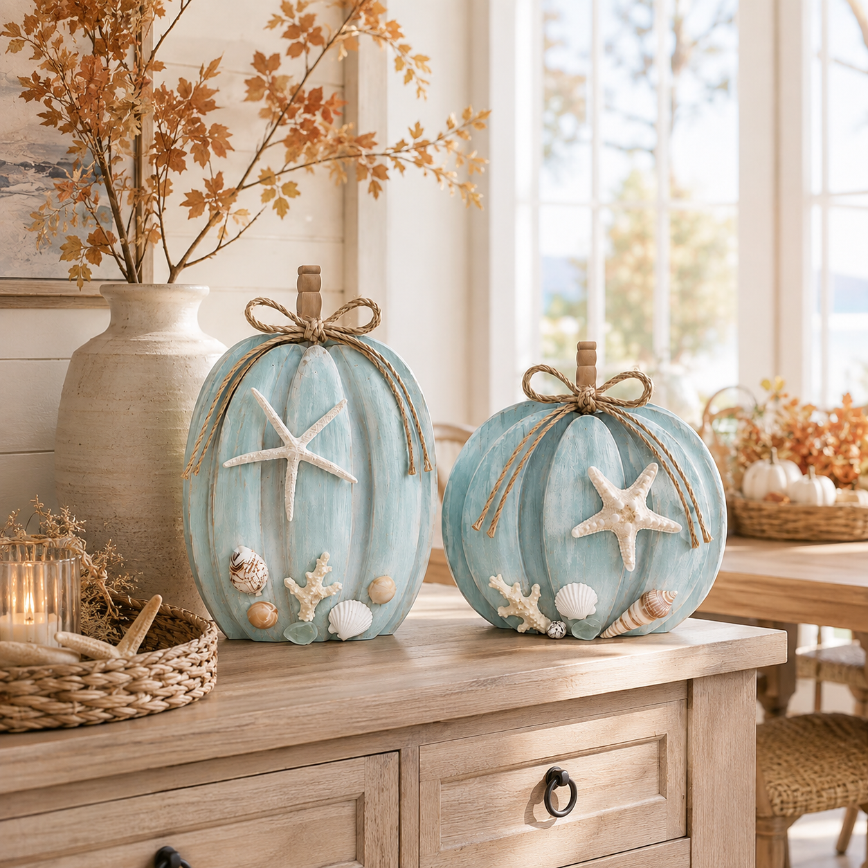 Coastal Starfish Pumpkin Decor, Set of 2