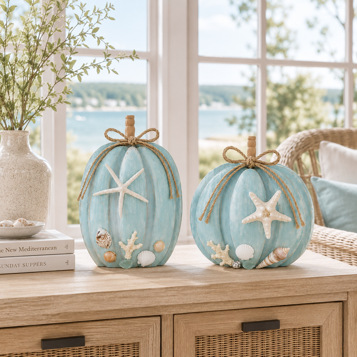 Coastal Starfish Pumpkin Decor, Set of 2