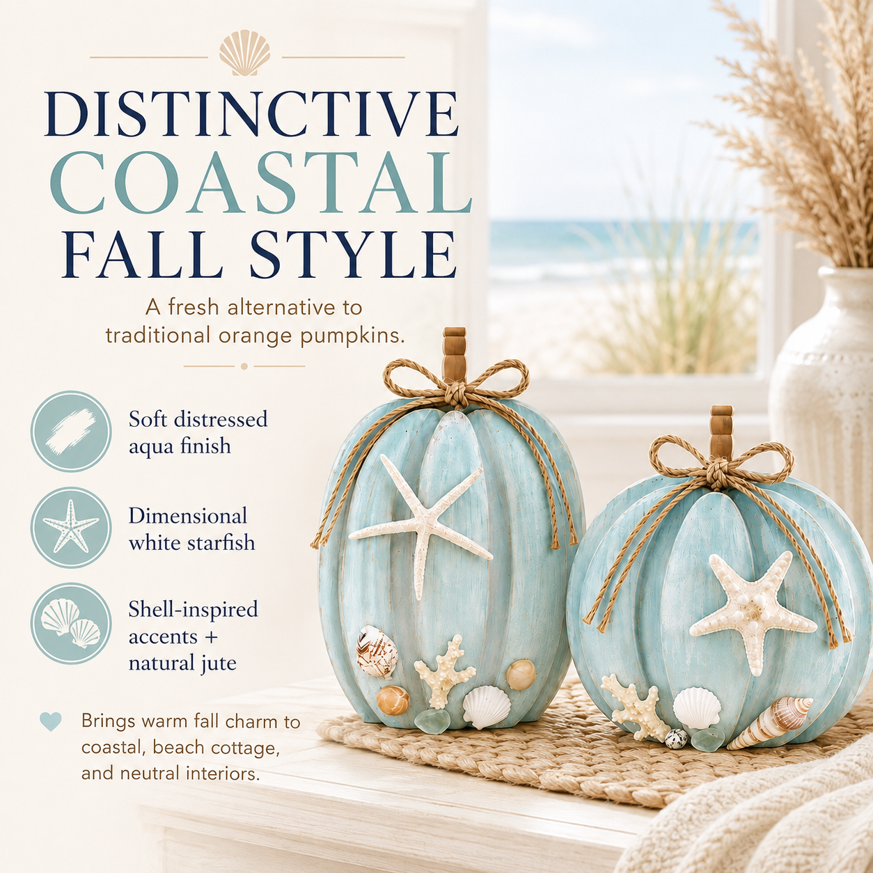 Coastal Starfish Pumpkin Decor, Set of 2