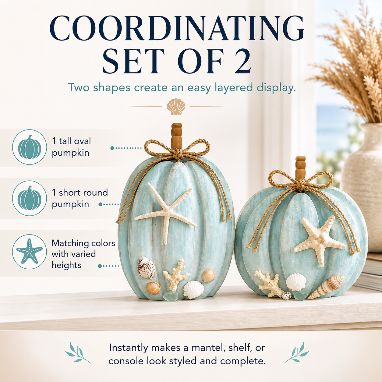 Coastal Starfish Pumpkin Decor, Set of 2