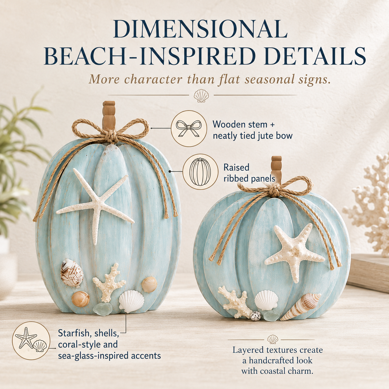 Coastal Starfish Pumpkin Decor, Set of 2