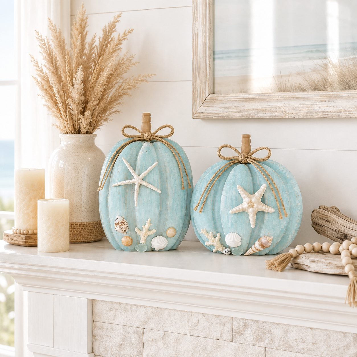 Coastal Wooden Starfish Pumpkin Decor, Set of 2