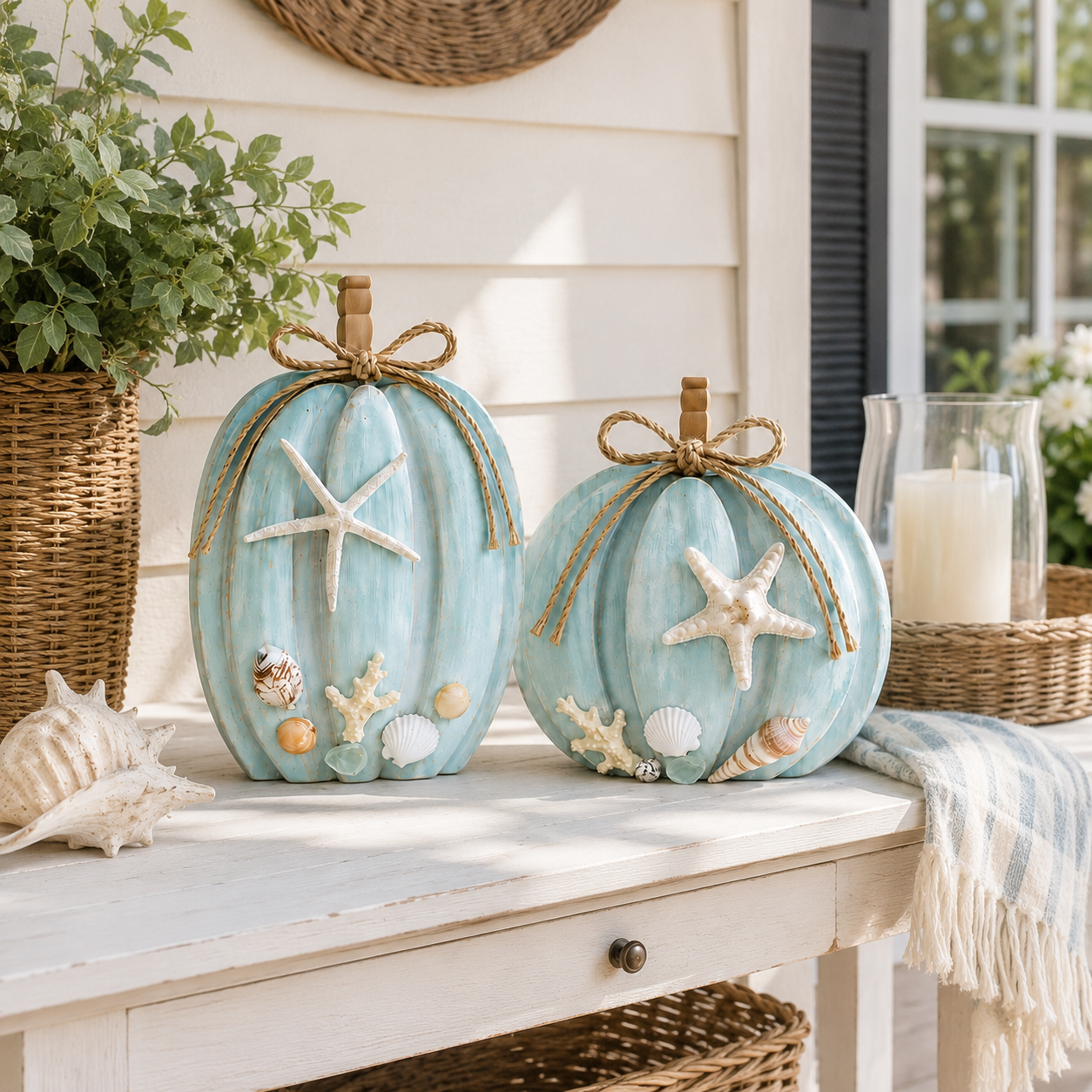 Coastal Wooden Starfish Pumpkin Decor, Set of 2