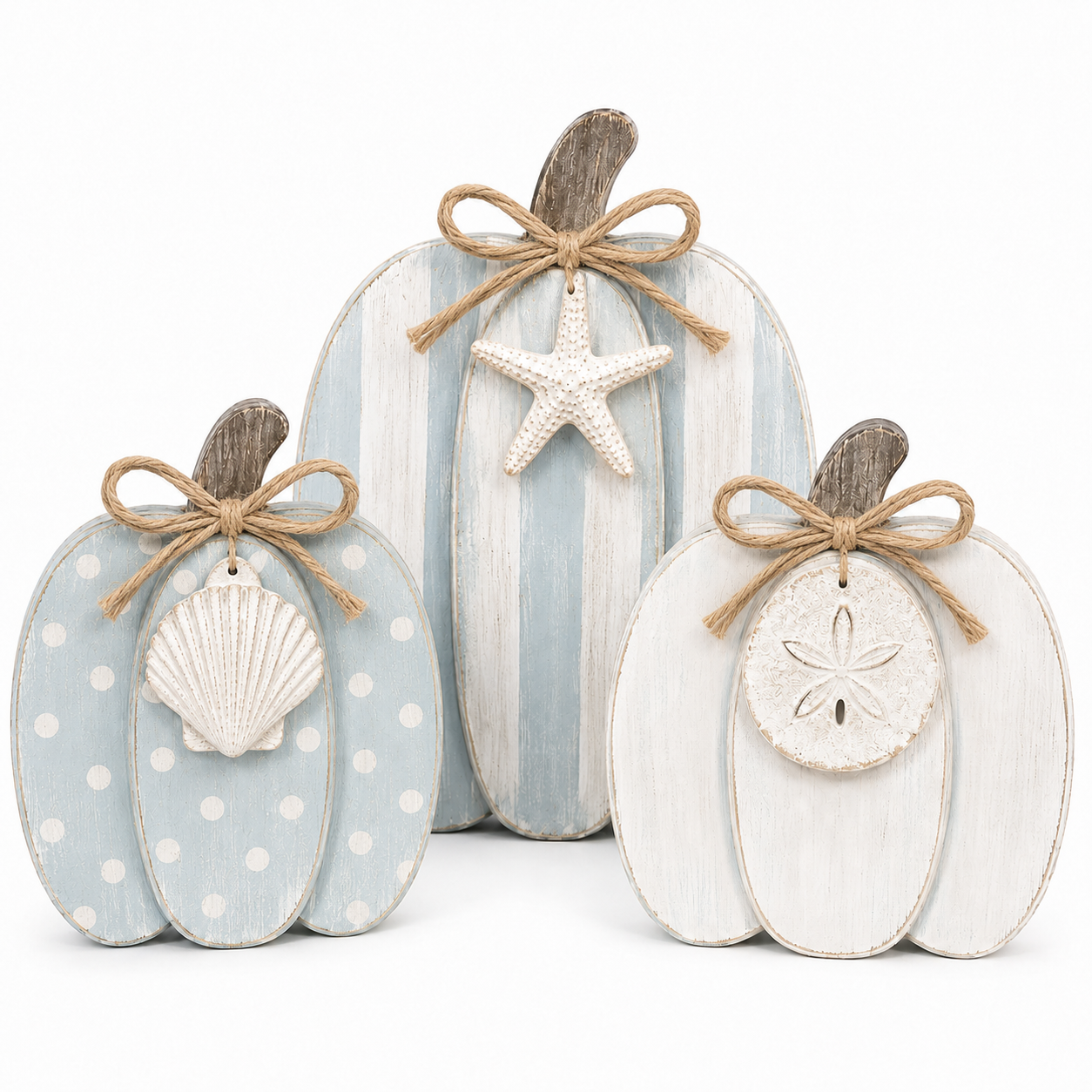 Coastal Wooden Pumpkin Tabletop Décor, Set of 3