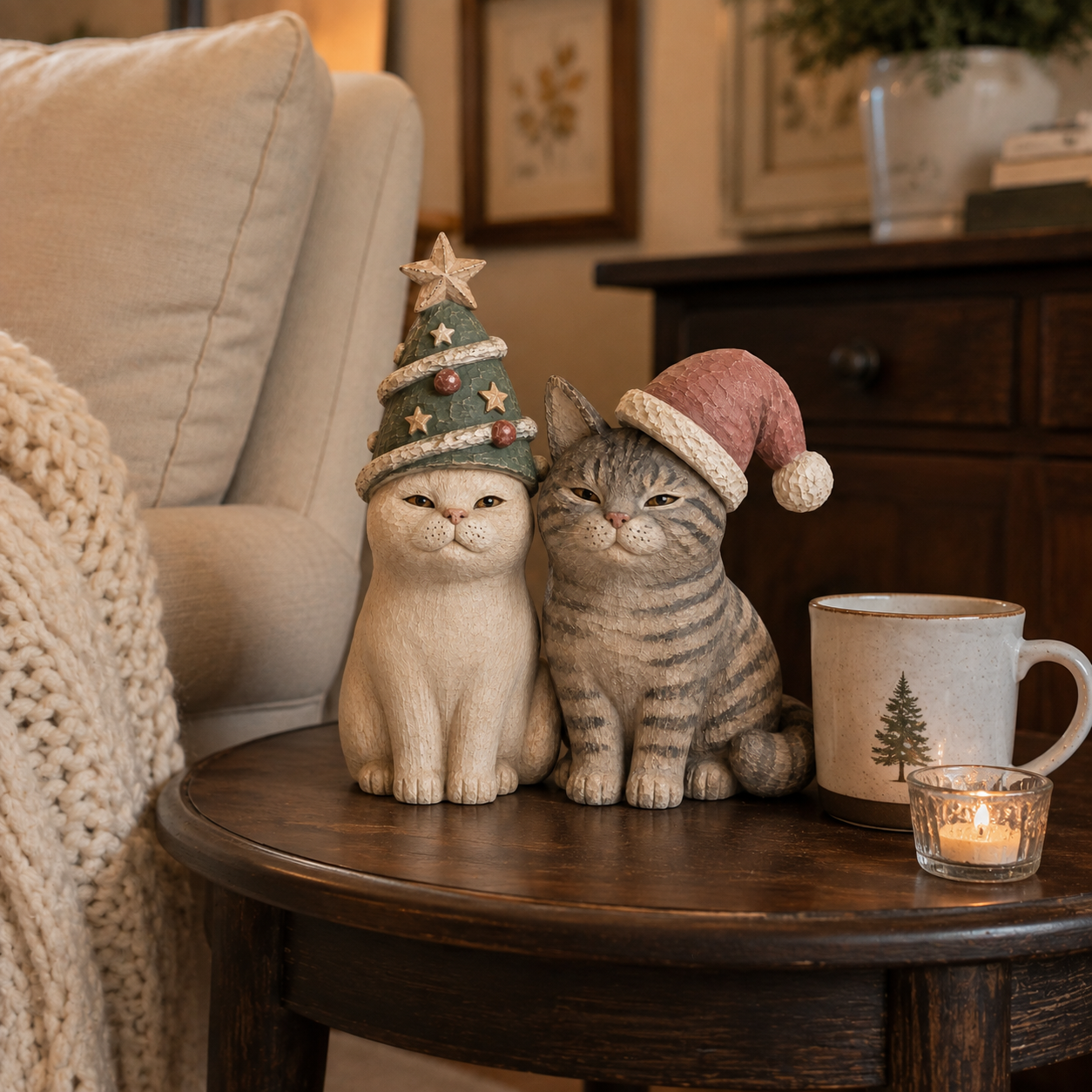 Cozy Vintage Christmas Cat Figurines