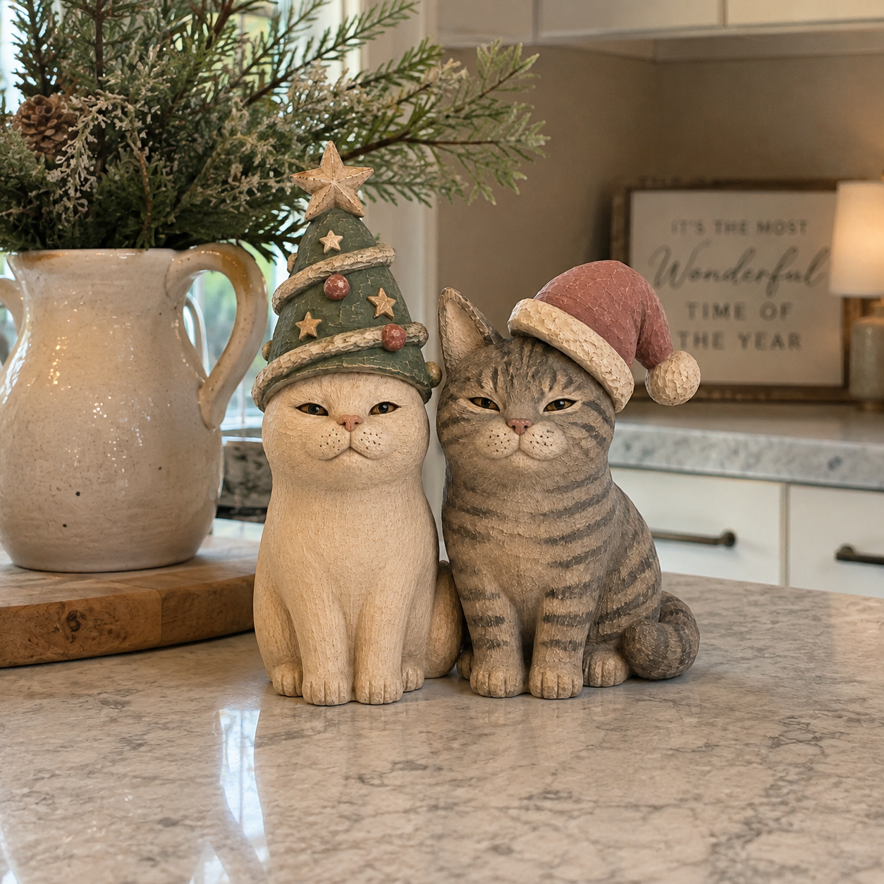 Cozy Vintage Christmas Cat Figurines