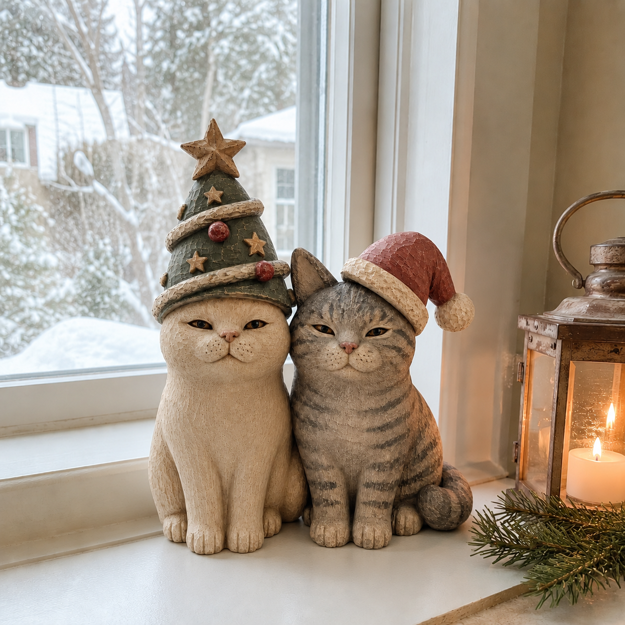 Cozy Vintage Christmas Cat Figurines