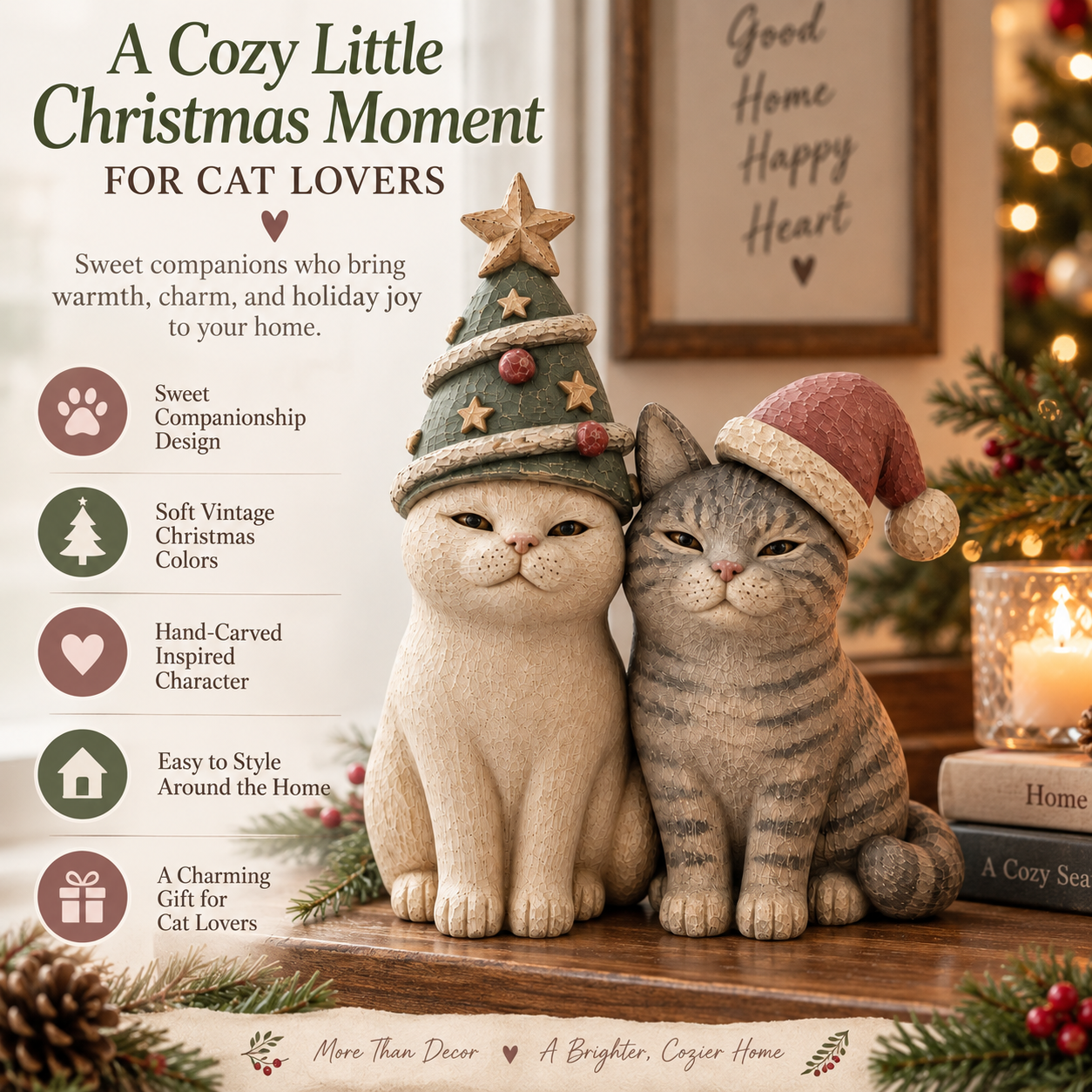 Cozy Vintage Christmas Cat Figurines