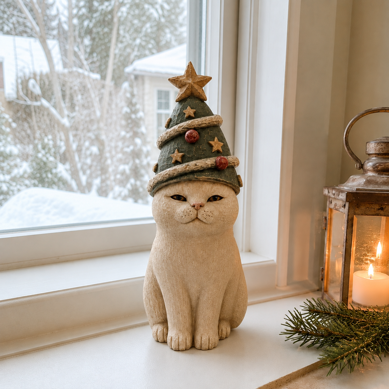 Cozy Vintage Christmas Cat Figurines