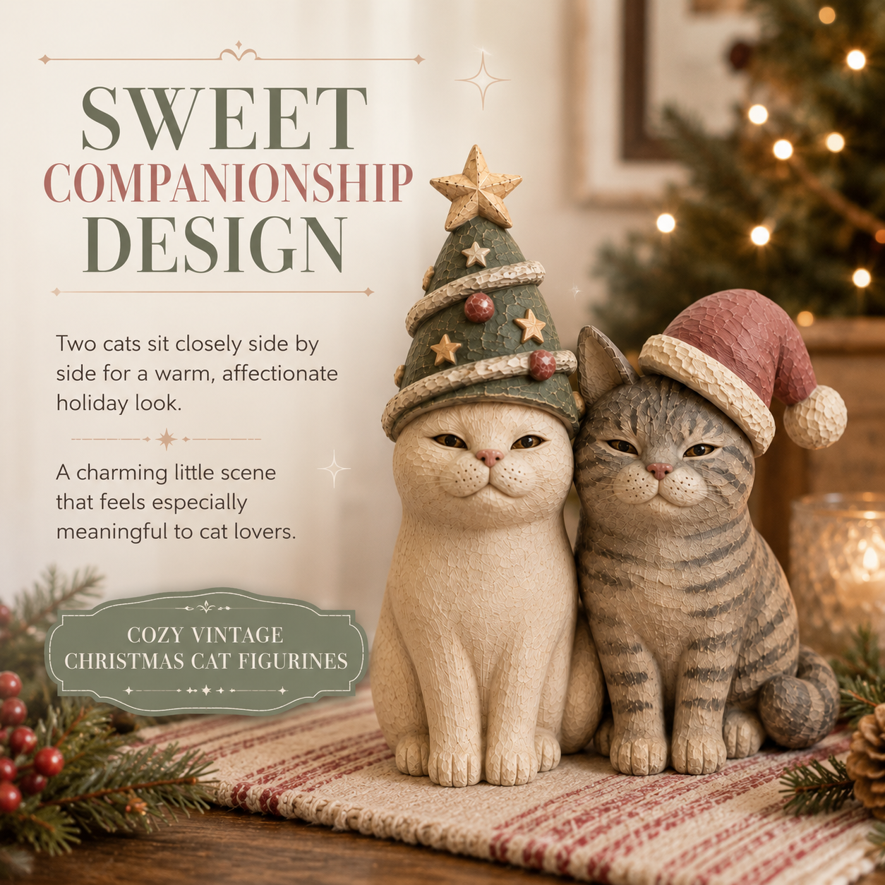Cozy Vintage Christmas Cat Figurines