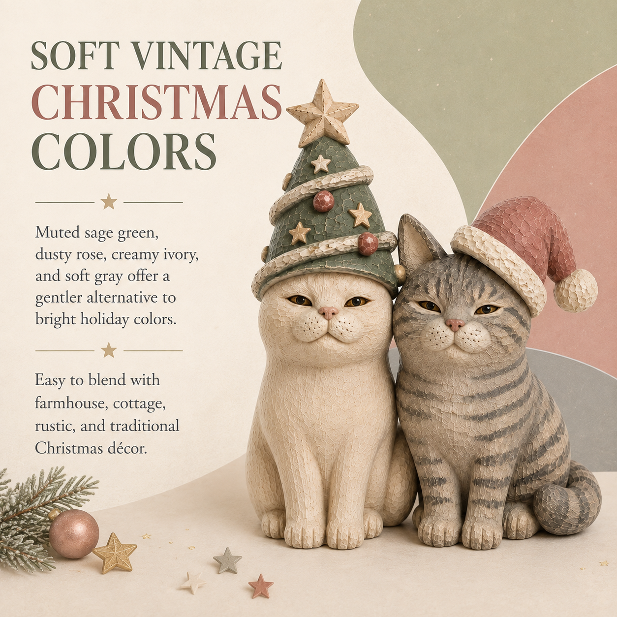 Cozy Vintage Christmas Cat Figurines