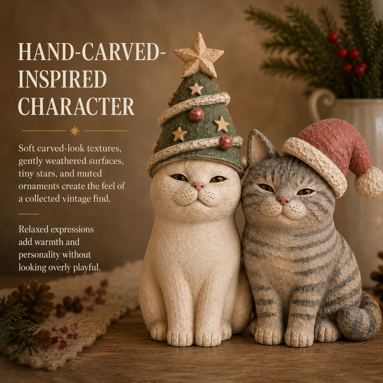 Cozy Vintage Christmas Cat Figurines