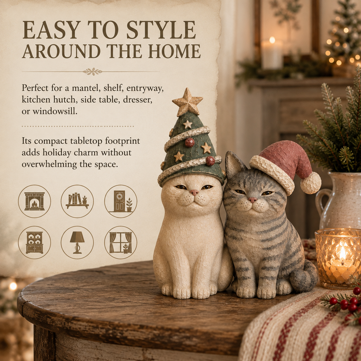 Cozy Vintage Christmas Cat Figurines