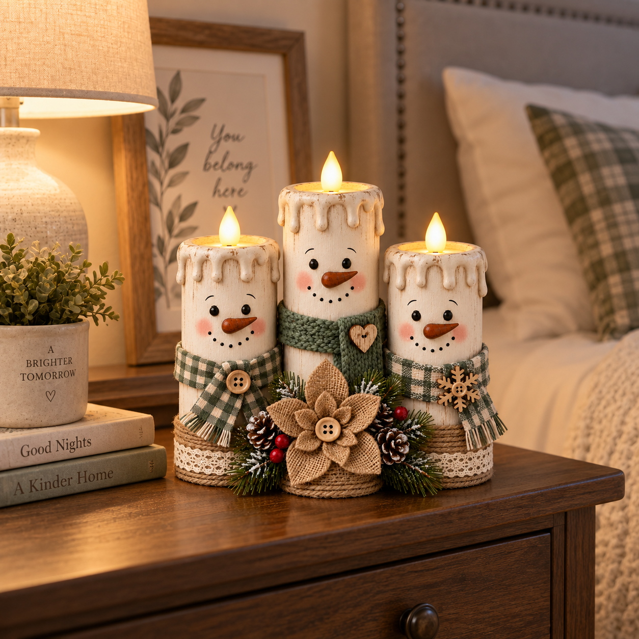 Lighted Snowman Candle Decor Set