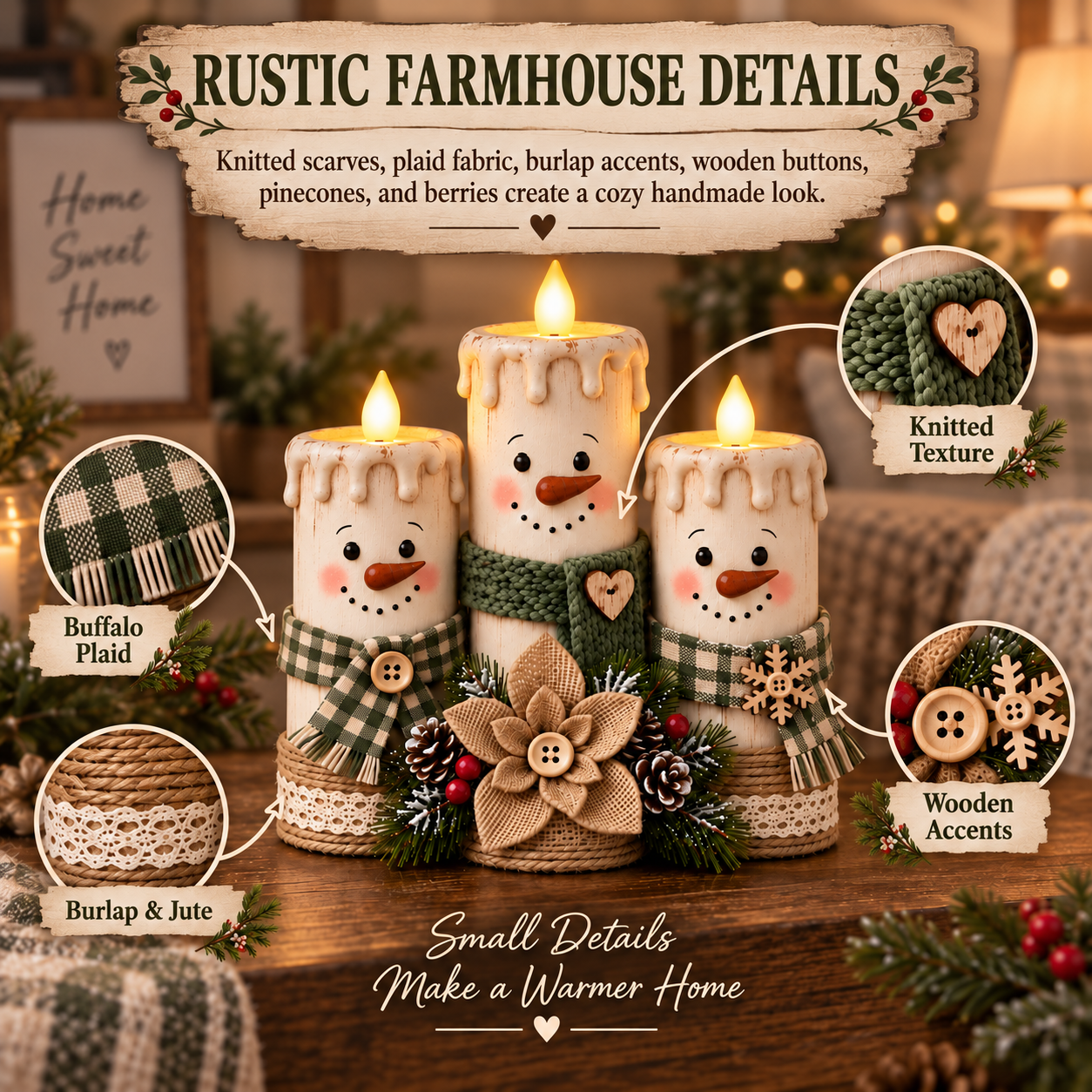 Lighted Snowman Candle Decor Set